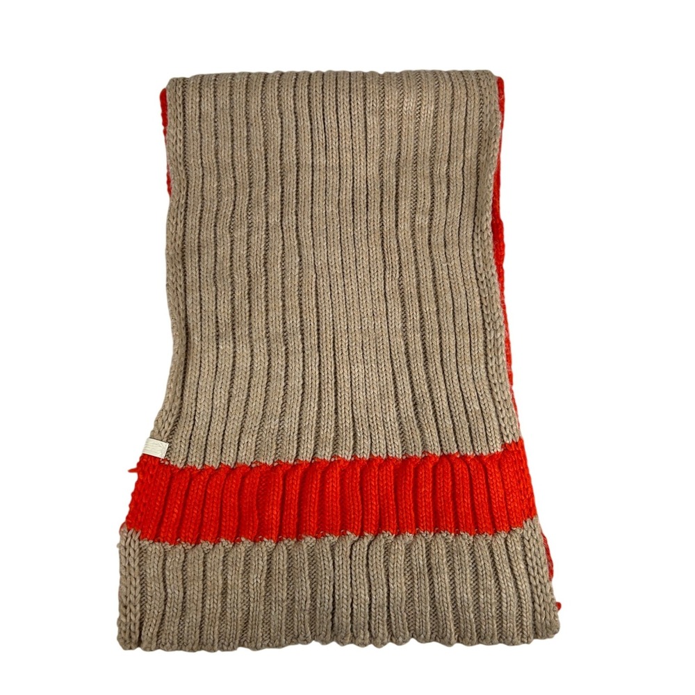 DKNY Ribbed Knit Scarf Tan Orange Colorblock Chunky Winter Scarf DSK2005E